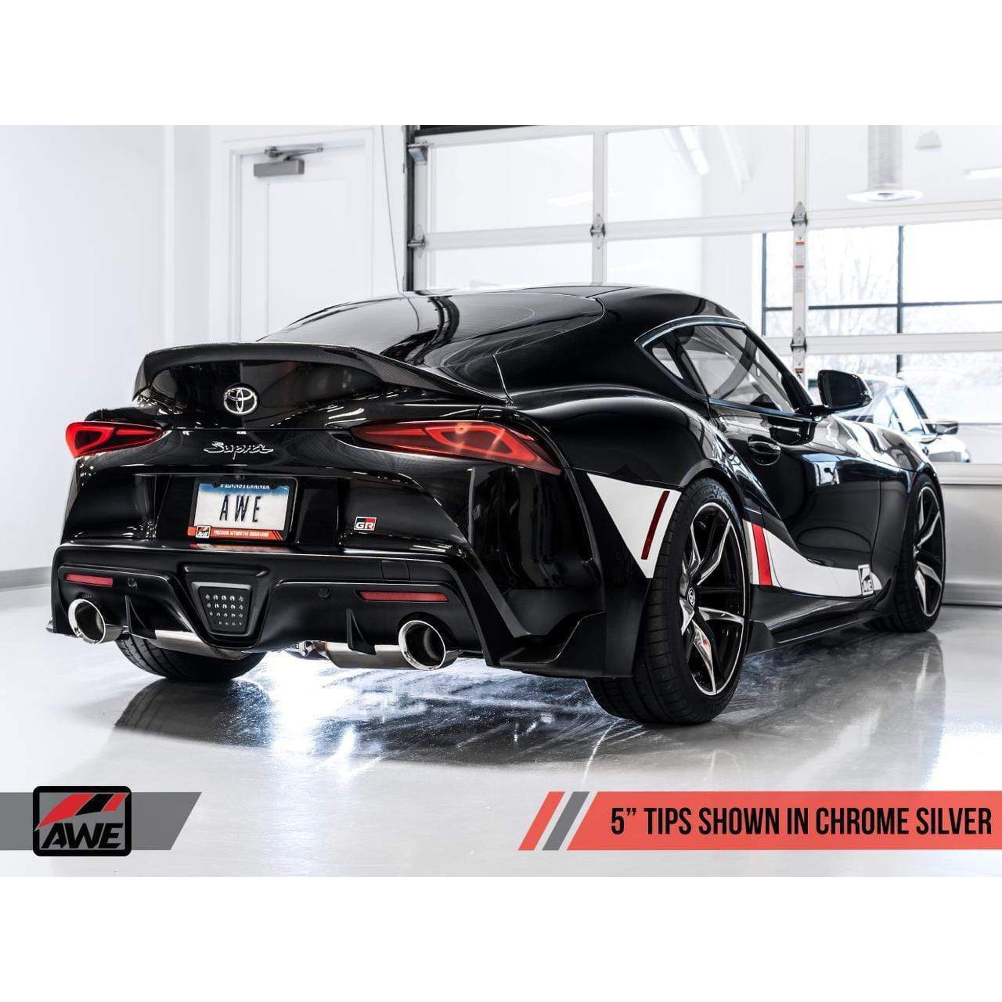 AWE Non-Resonated Touring Edition Cat Back Exhaust 5in Chrome Silver Tips Toyota Supra A90 2020+ | 3020-32058