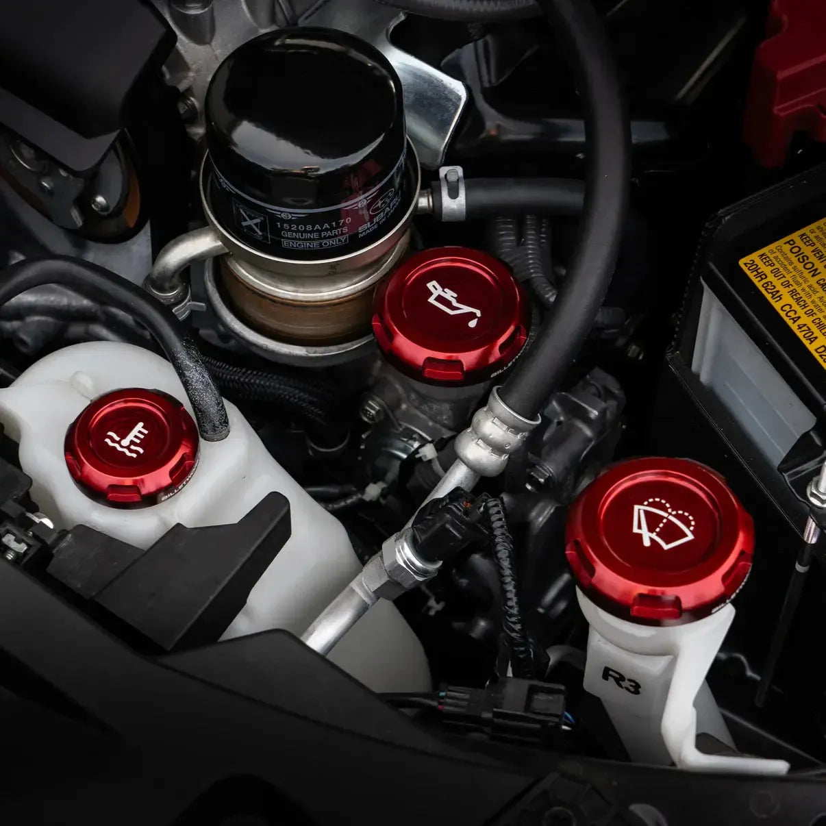 Billetworkz Engine Bay Cap Set Zero Series Fluid Engravings Red BRZ 13-26 / FR-S 13-16 / 86 / GR86 17-26 Automatic