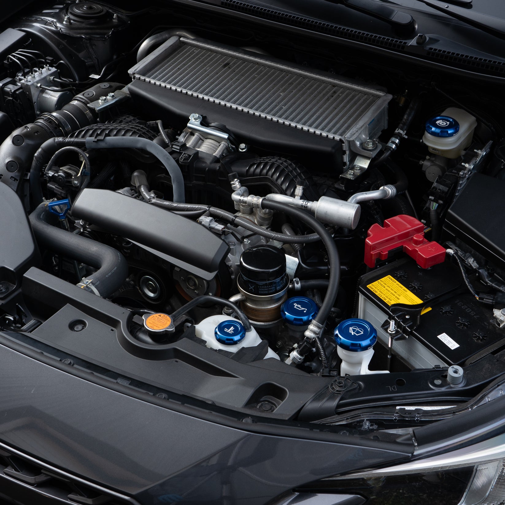Billetworkz Engine Bay Caps Zero Series Blue 2015-2021 Subaru STI with Fluid Engraving | BW-EBCZ-SUB-VASTI-BLU-E