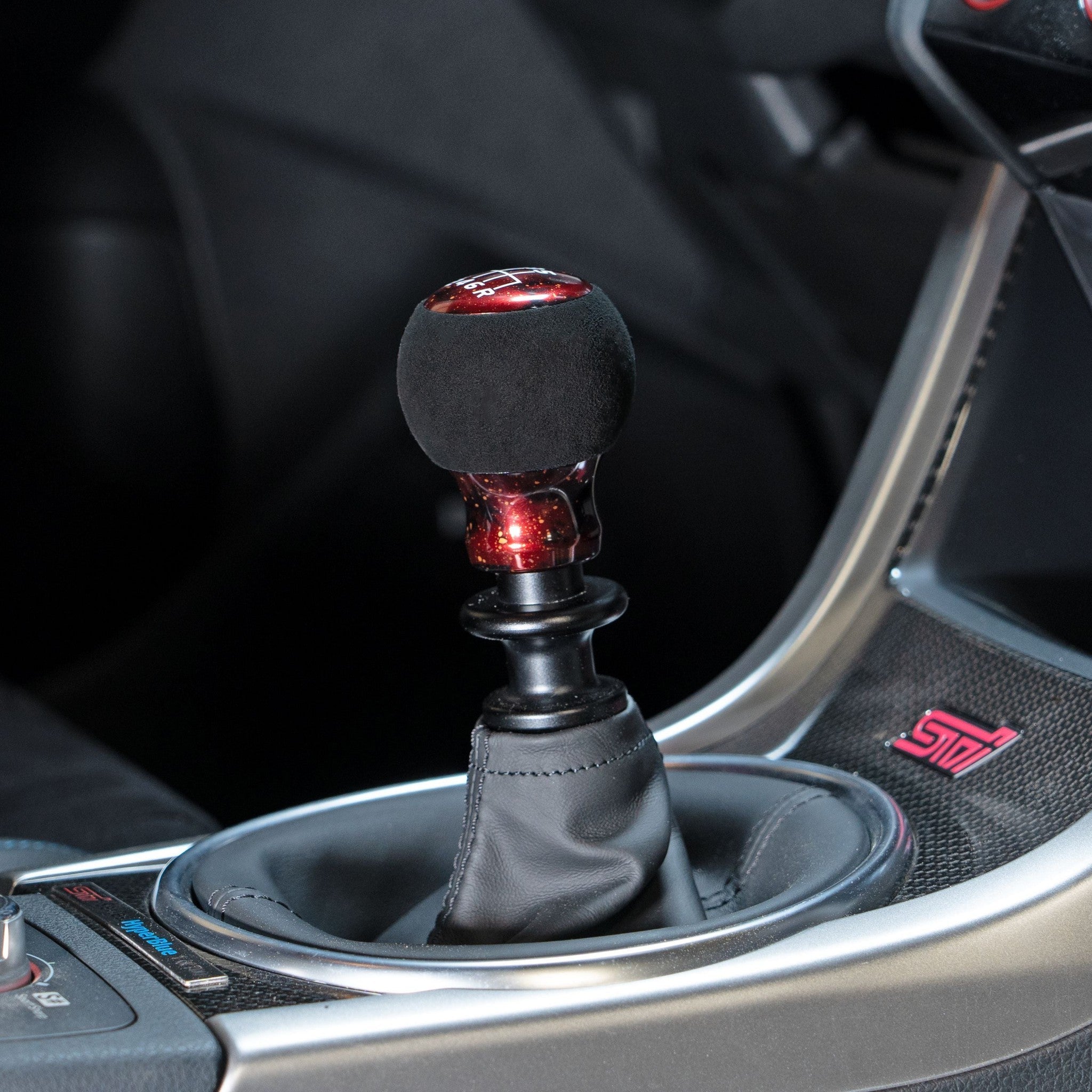 Billetworkz Fusion Weighted Shift Knob 6-Speed Alcantara Red Cosmic Subaru WRX 15-26 / STI 04-21 | BW-KNB-SUB6-VEL6-RC-FUA