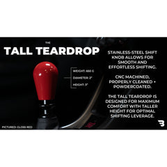 Billetworkz Weighted Red Tall Teardrop Shift Knob WRX 6-Speed Japanese Engraving Subaru WRX 15-26 / STI 04-21 | BW-KNB-WRX6-JPWRX-GRED-TT