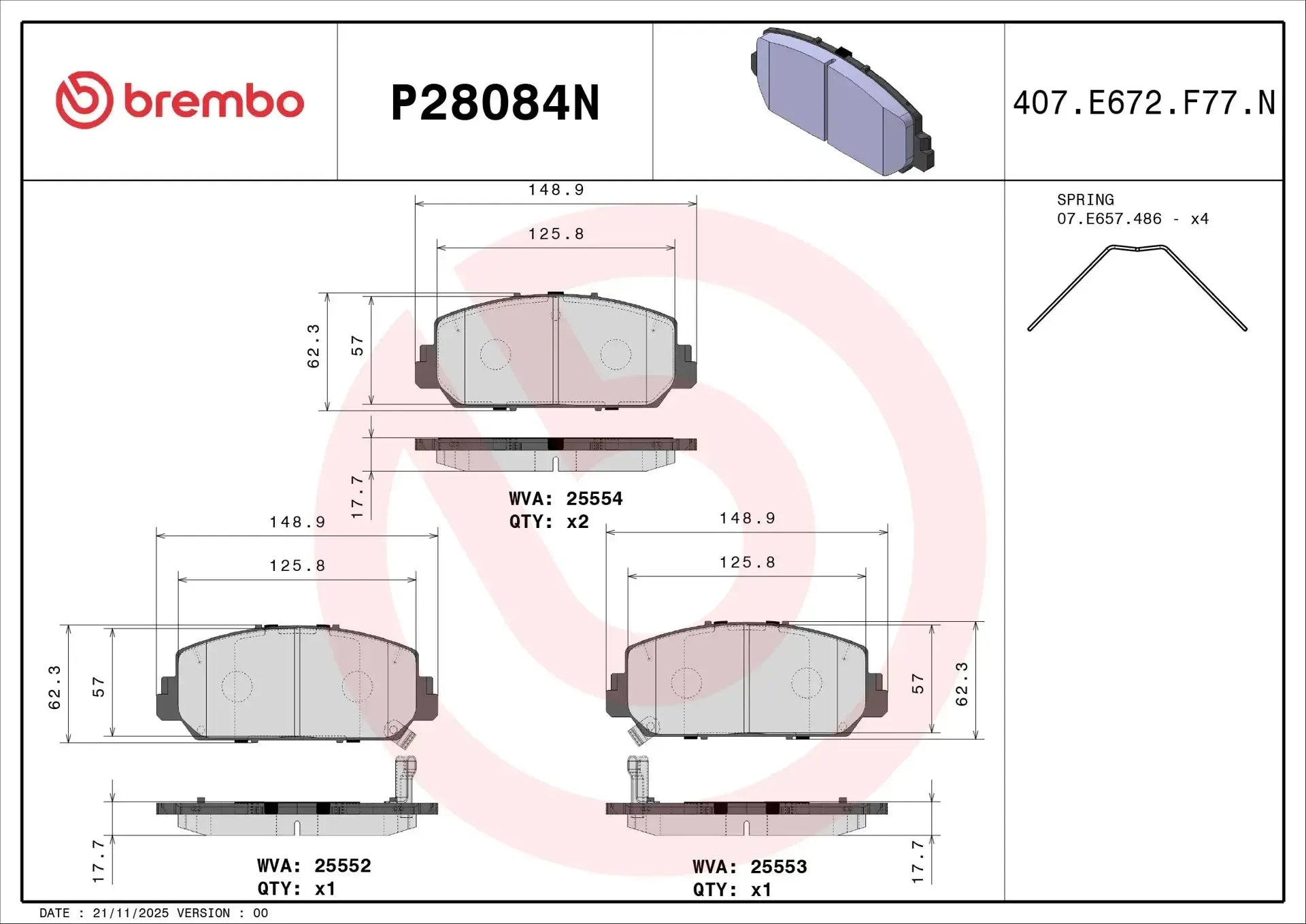 Brembo Ceramic Brake Pads Front Honda Civic Si 2017-2020 | P28084N