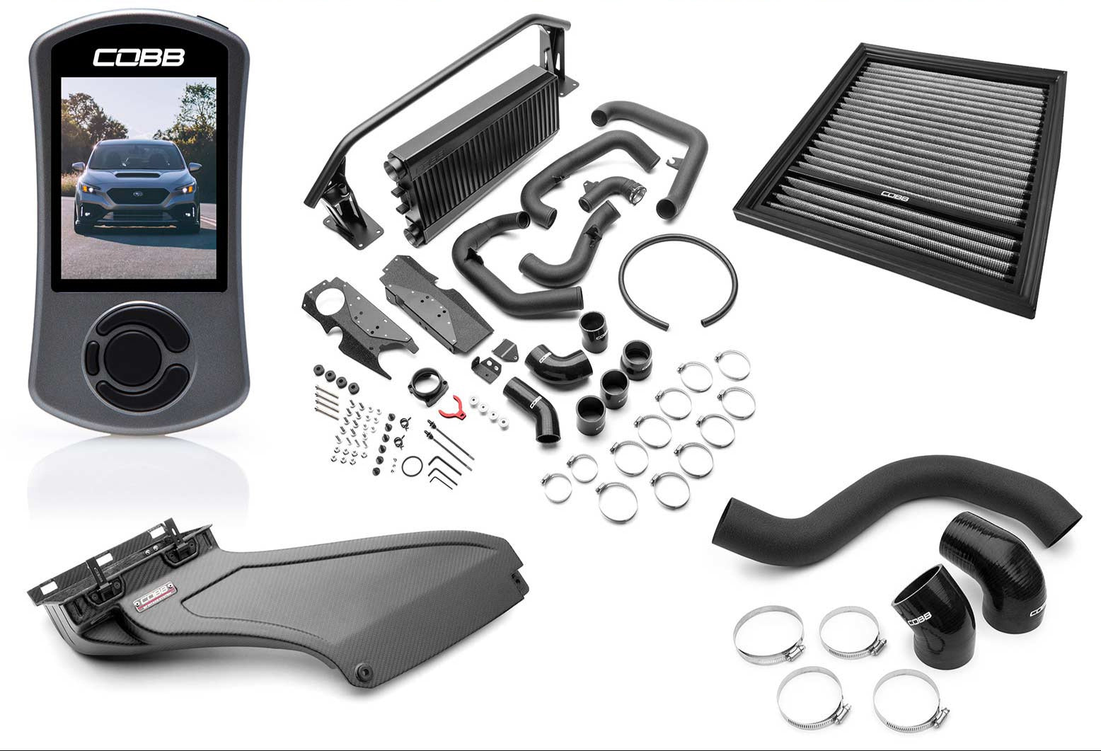 Cobb Stage 2 Power Package w/Black FMIC & Matte CF Scoop Subaru WRX 22-26 | SUB0060020-BK-FMIC-RMC