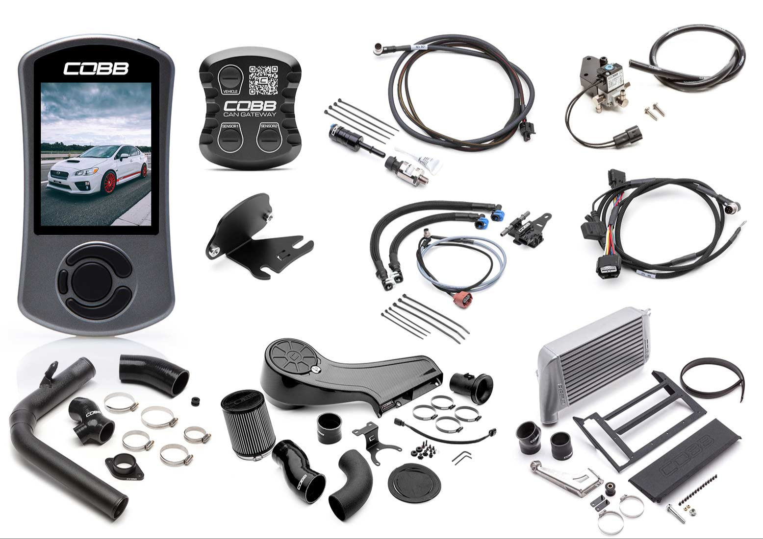 Cobb Tuning 2015-2017 Subaru WRX Silver NexGen Stage 2 + CAN Flex Fuel Redline Carbon Fiber Power Package Silver | SUB004NG2W-SL1FF-RED