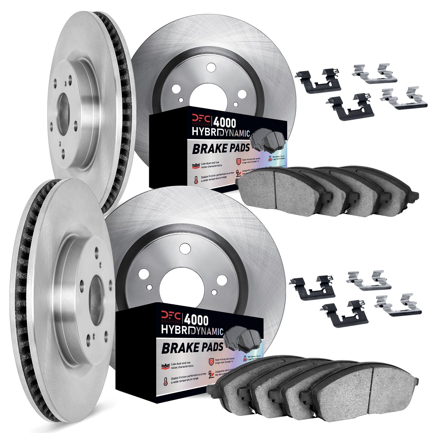 DFC Front & Rear 4000 HybriDynamic Brake Pad, Hardware & Rotor Package Subaru WRX 16-21 w/ Eyesight Tech | 6814-13038