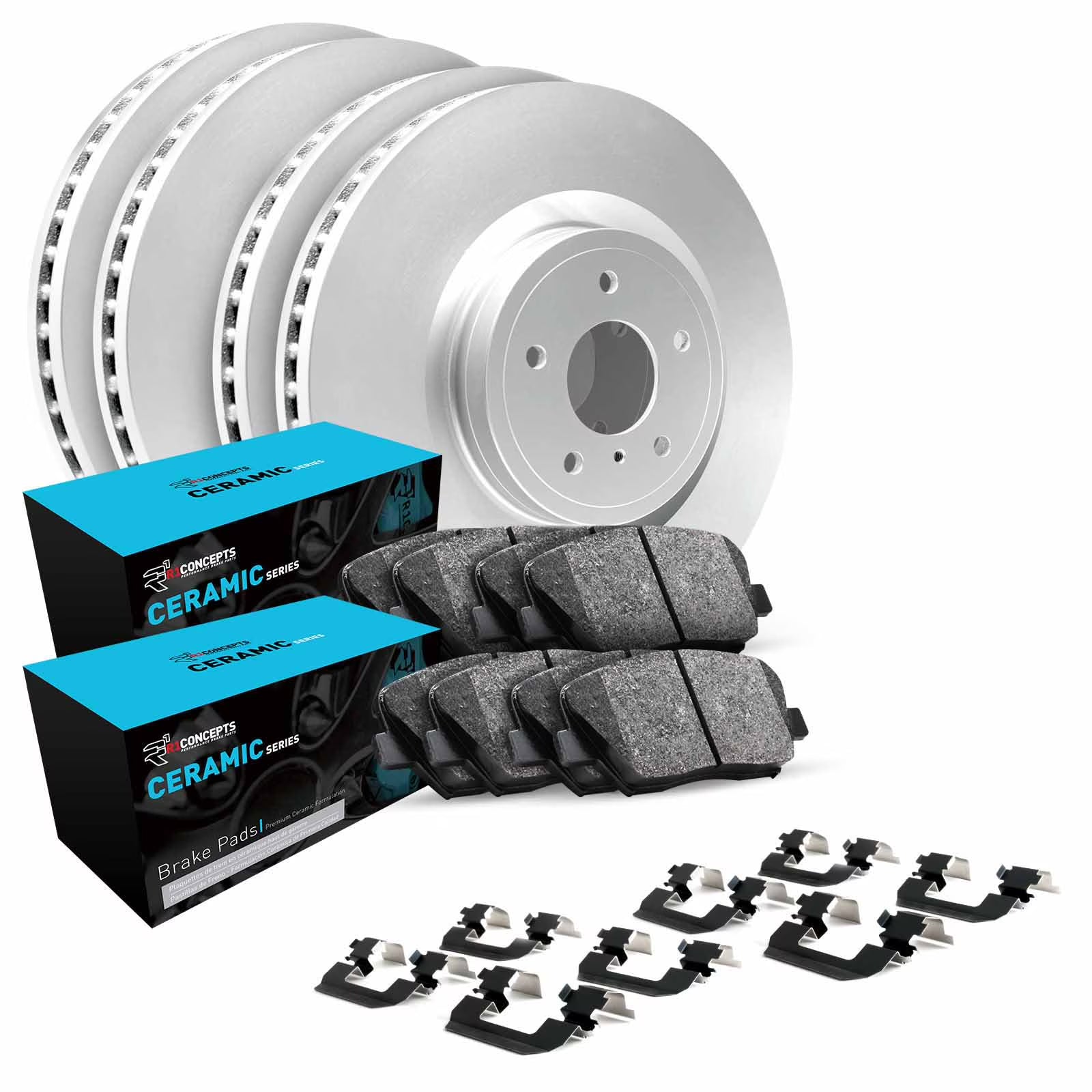 DFC Front and Rear GeoSPEC Coated Blank Rotors & R1 Ceramic Pads w/ Hardware Brake Kit Subaru STI 2008-2021 | WDWH2-13027