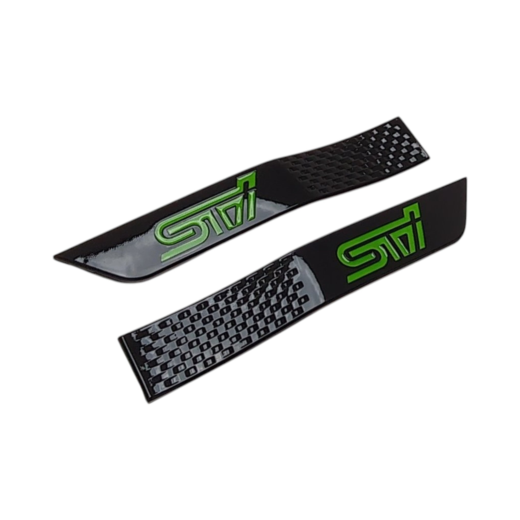 GCS Fender Emblems Gloss Black w/ Green Logo WRX / STI 2015-2021 | 15STIGBFEND-GRN