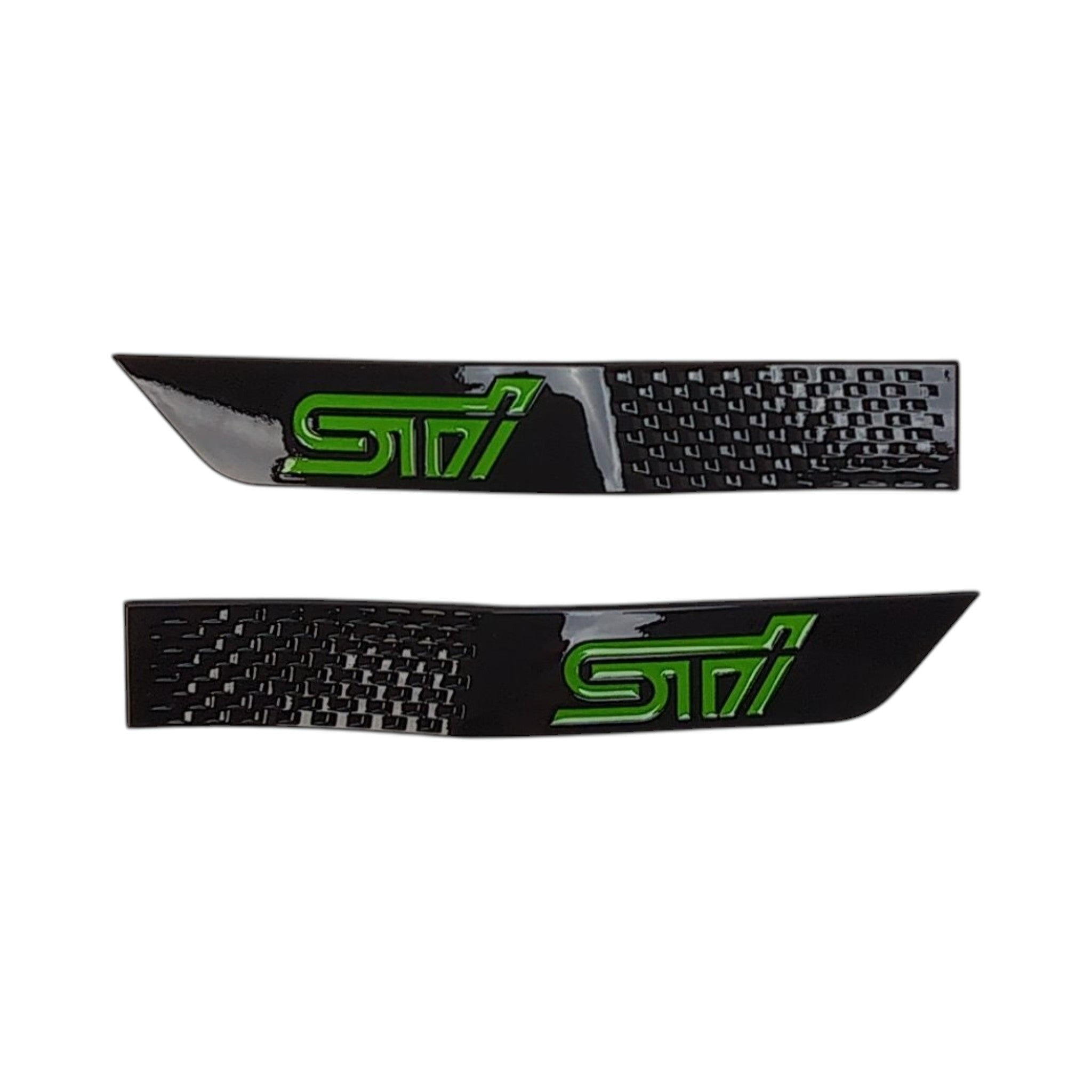 GCS Fender Emblems Gloss Black w/ Green Logo WRX / STI 2015-2021 | 15STIGBFEND-GRN