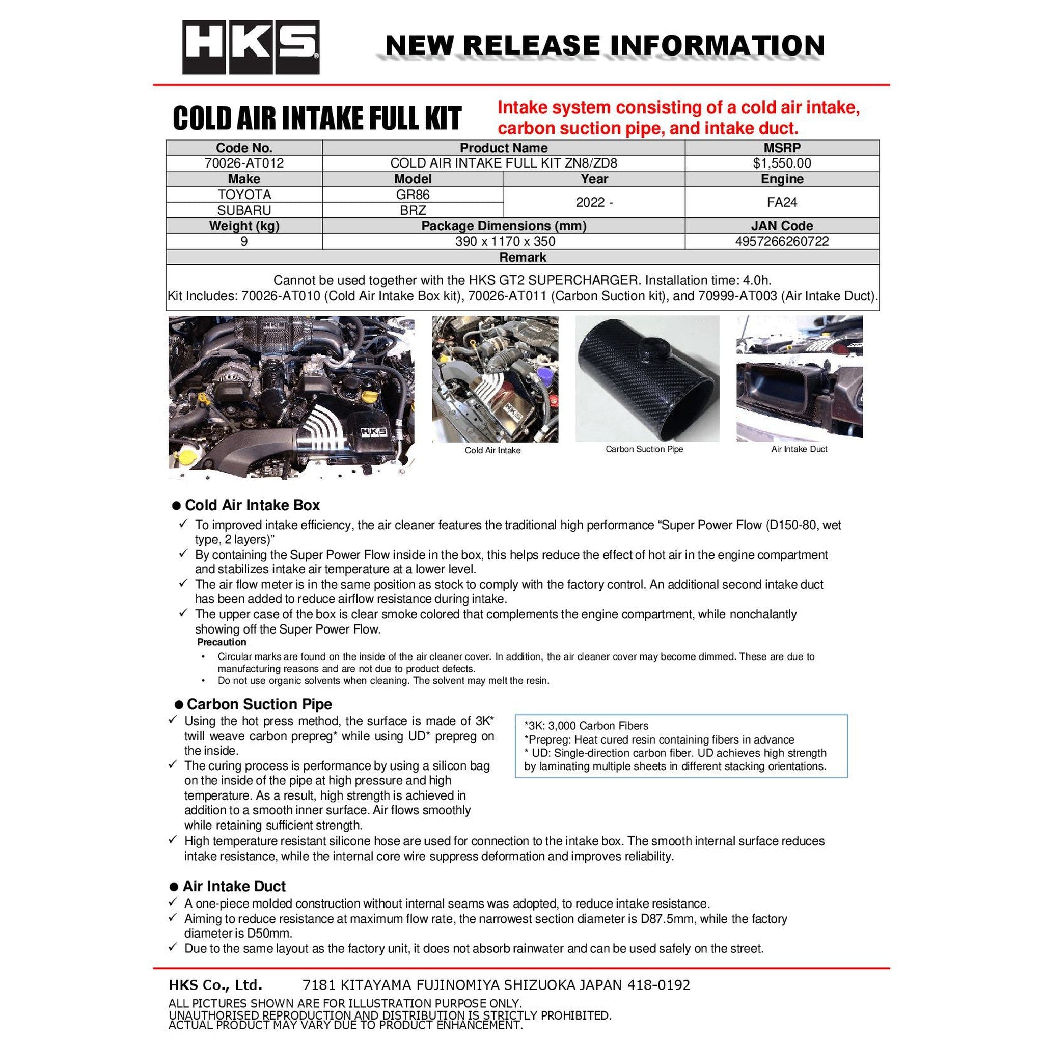 HKS Cold Air Intake for 2022-2026 BRZ/GR86 | 70026-AT012