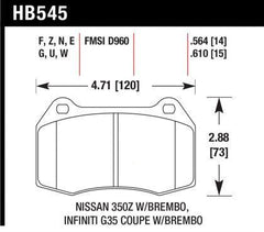 Hawk Front DTC-60 Race Brake Pads Infiniti G35 03-04 / Nissan 350Z 03-09 w/ Brembo | HB545G.564