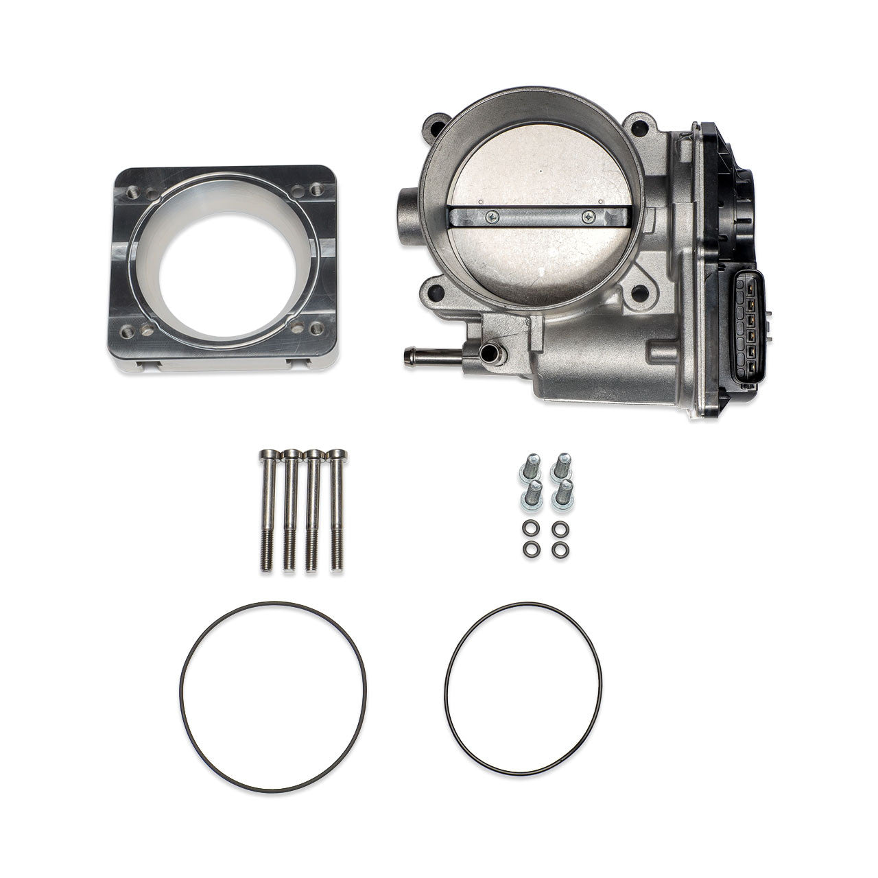 IAG Big Bore 76mm Throttle Body w/ Electronics & Silver Adapter for OEM STI, Cosworth & AMS Intake Manifolds STI 04-21 | IAG-AFD-2027SL