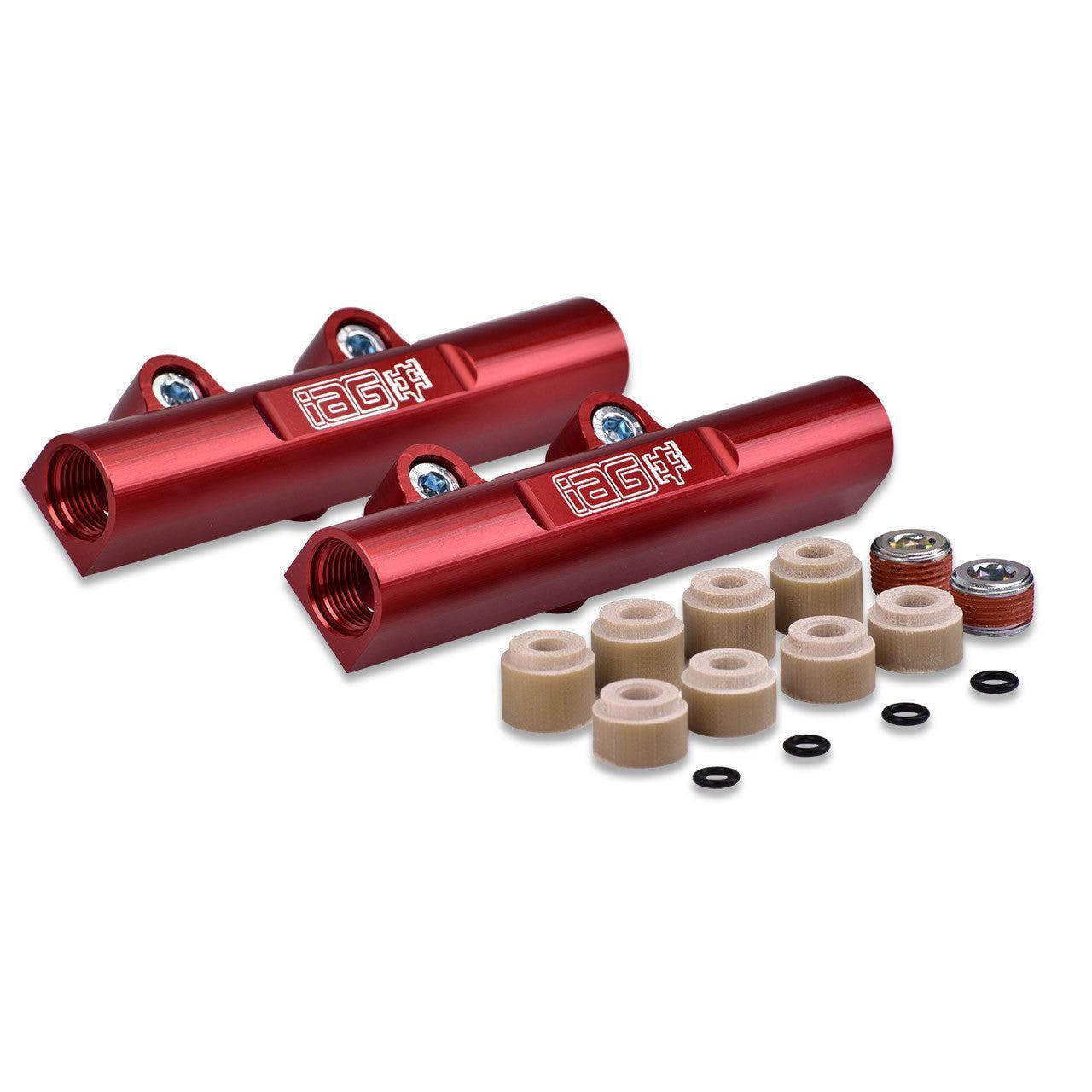 IAG Red PTFE Flex Fuel System Kit w/ Aeromotive FPR, IAG Fuel Rails WRX 08-14 / STI 08-21 | IAG-AFD-2352RD