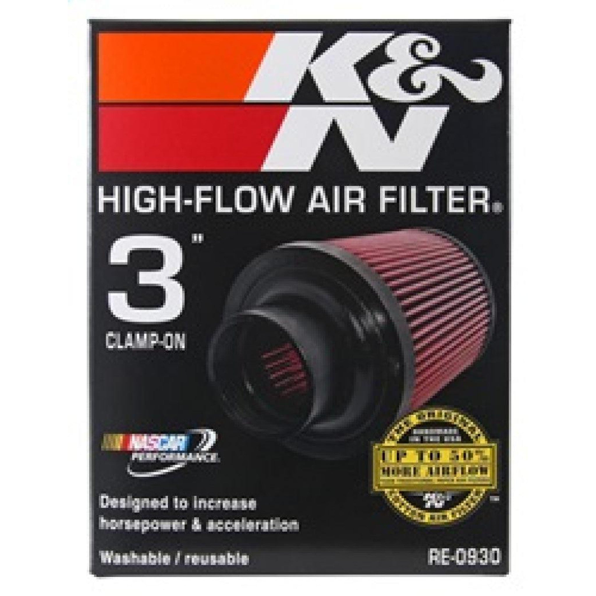 K&N Universal Air Intake Filter - Round Tapered 6in Base OD x 3in Flange ID x 6in H | RE-0930