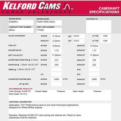 Kelford Cams 272/276 Degree Camshafts Subaru WRX 2022-2026 | 269-A