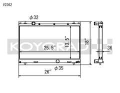 Koyo Aluminum Radiator Dodge Neon SRT-4 M/T 2003-2005 | V2362