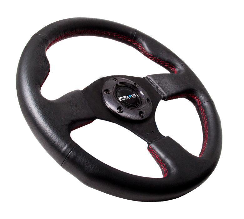 NRG 320mm Race Series Sport Steering Wheel Black Leather w/ Red Stitch | RST-012R-RS