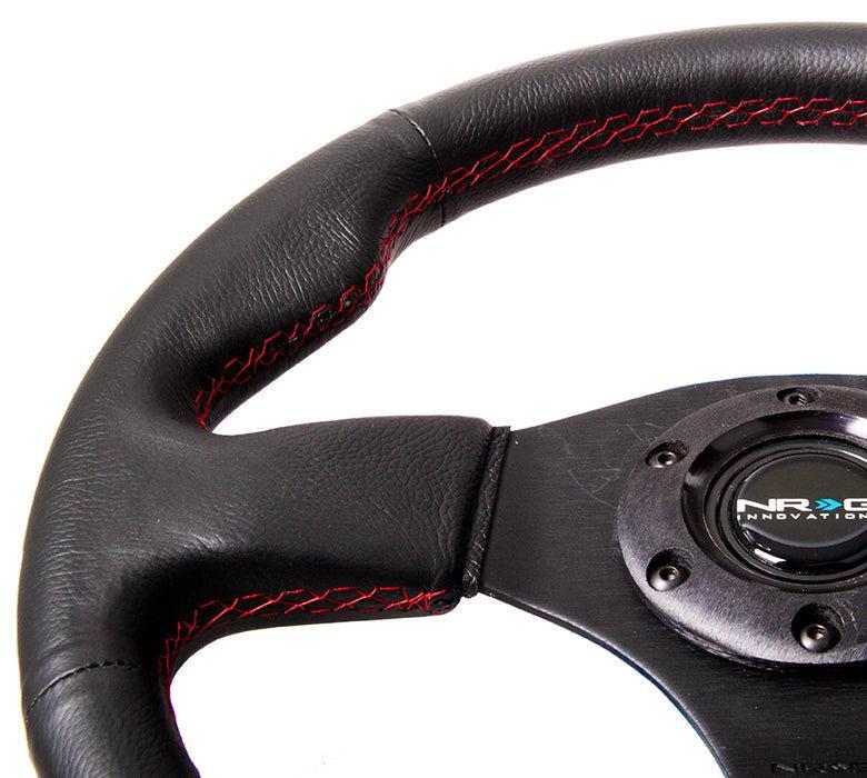 NRG 320mm Race Series Sport Steering Wheel Black Leather w/ Red Stitch | RST-012R-RS