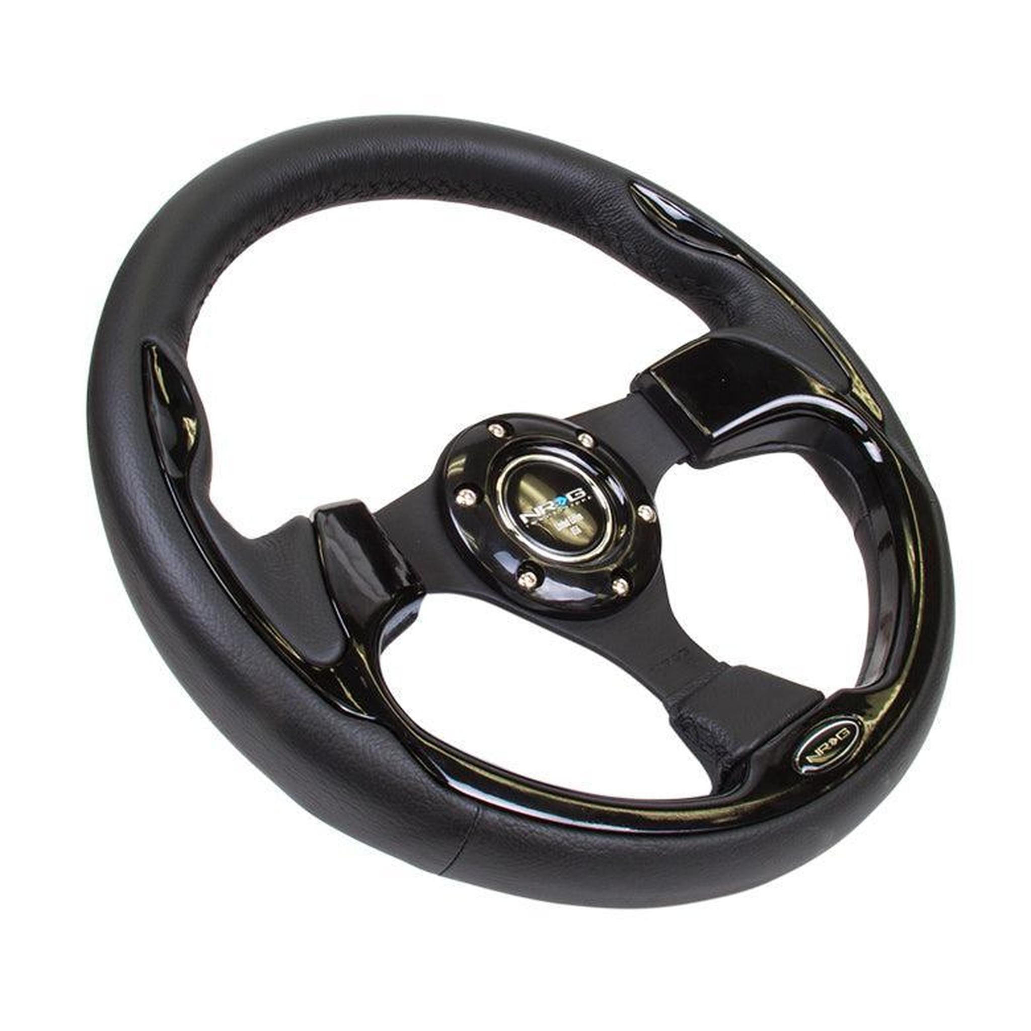 NRG 320mm Reinforced Steering Wheel Wheel Leather Steering wheel with shiny black trim | RST-001BK