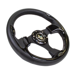 NRG 320mm Reinforced Steering Wheel Wheel Leather Steering wheel with shiny black trim | RST-001BK
