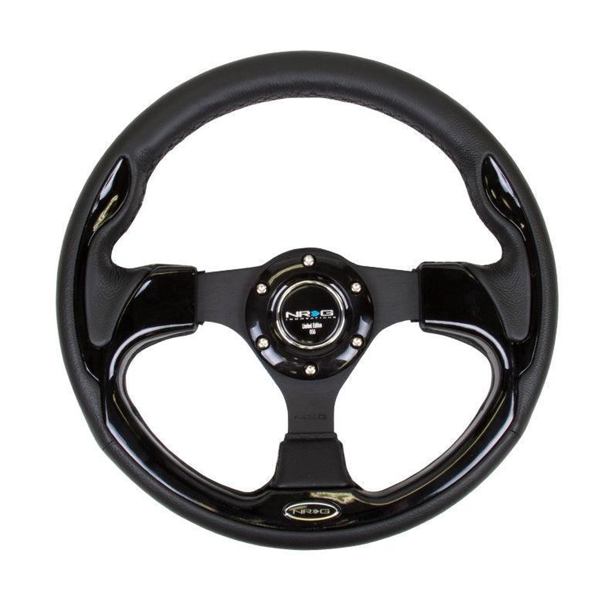 NRG 320mm Reinforced Steering Wheel Wheel Leather Steering wheel with shiny black trim | RST-001BK