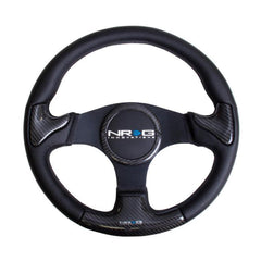 NRG 350mm Carbon Fiber Steering Wheel Black frame black stitching w/ Rubber Cover Horn Button | ST-014CFBK