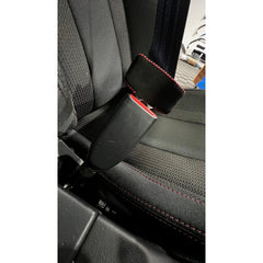 Noble Suede Seat Belt Buckle Covers Black with Red Stitching Subaru WRX 2022-2023