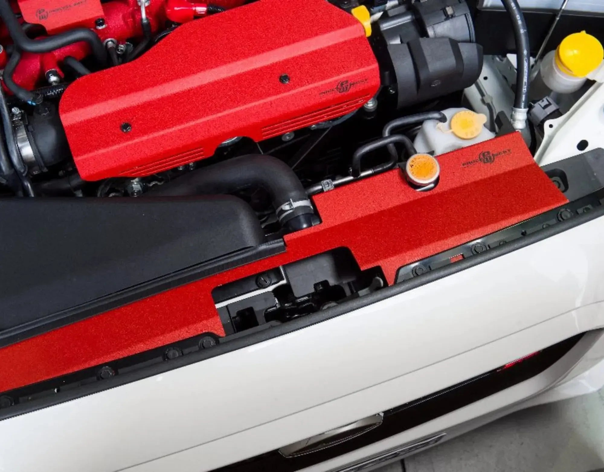 Process West Radiator Cover Red Factory Intake Subaru WRX / STI 2015-2021 | PWED03R