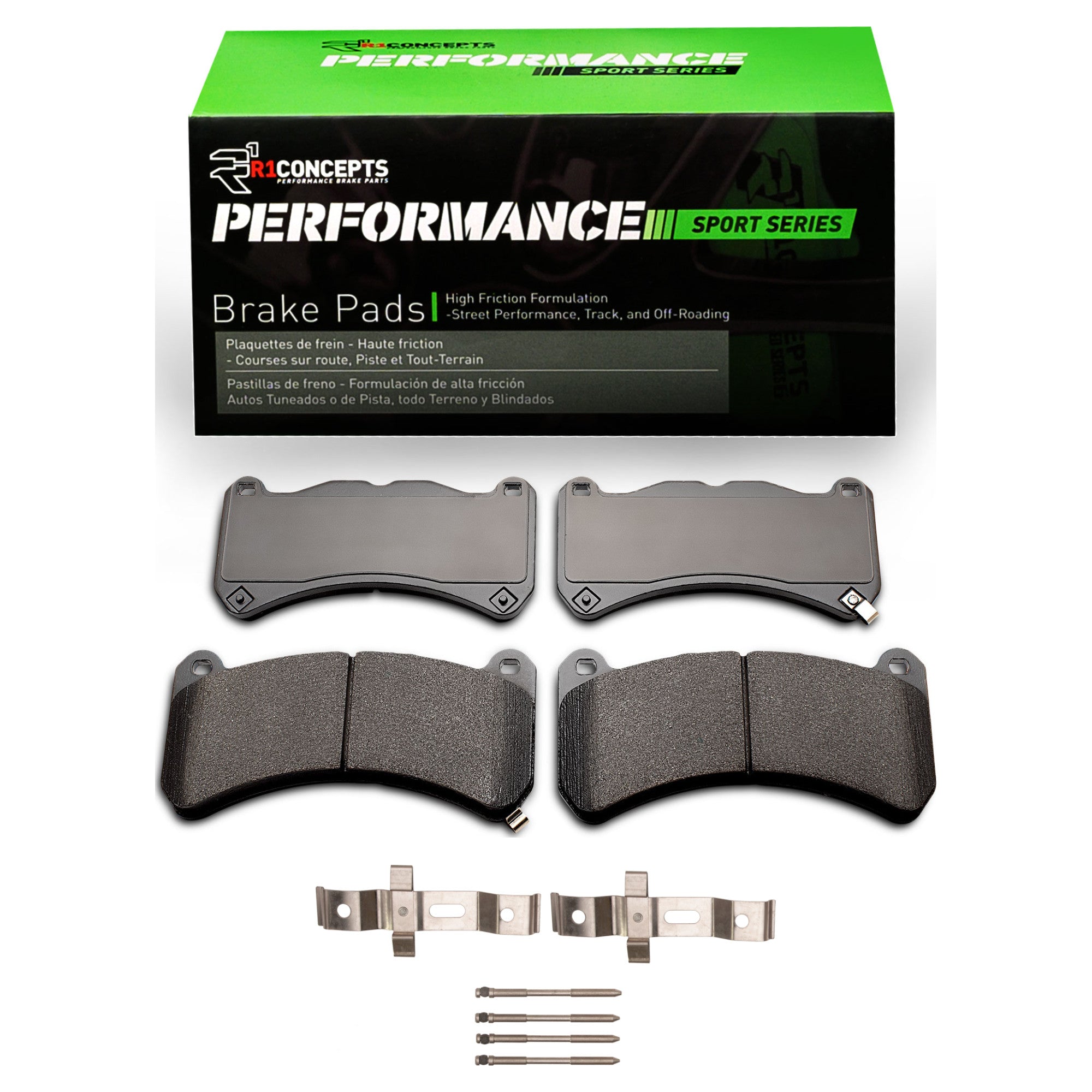 R1 Concepts Performance Sport Brake Pads & Hardware Kit Front Subaru STI 2018-2021 | 2115-1365-01