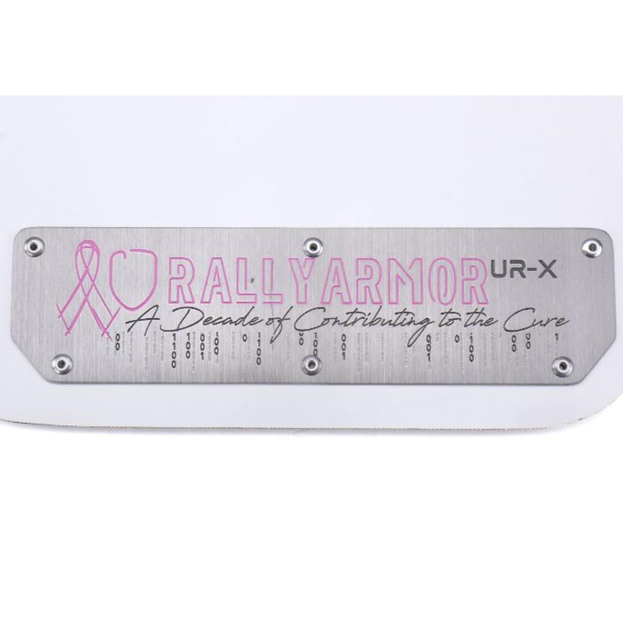 Rally Armor UR Mudflaps Breast Cancer Awarness White w/ Silver Emblem WRX / STI 15-21 | MF32-BC18-WH/SIL