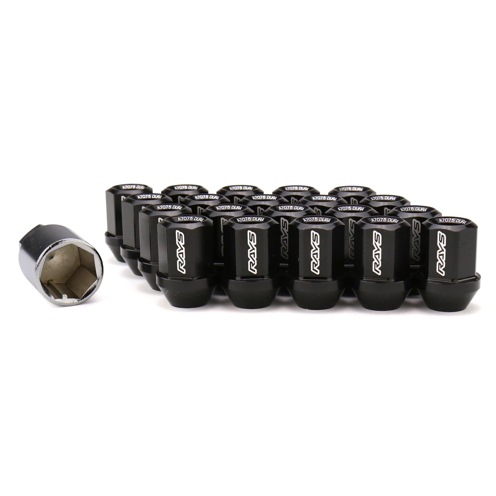 Rays Dura-Nut L32 Straight Type 12x1.25 Lug Nut Set 20 Piece Black | WDURA3212125B