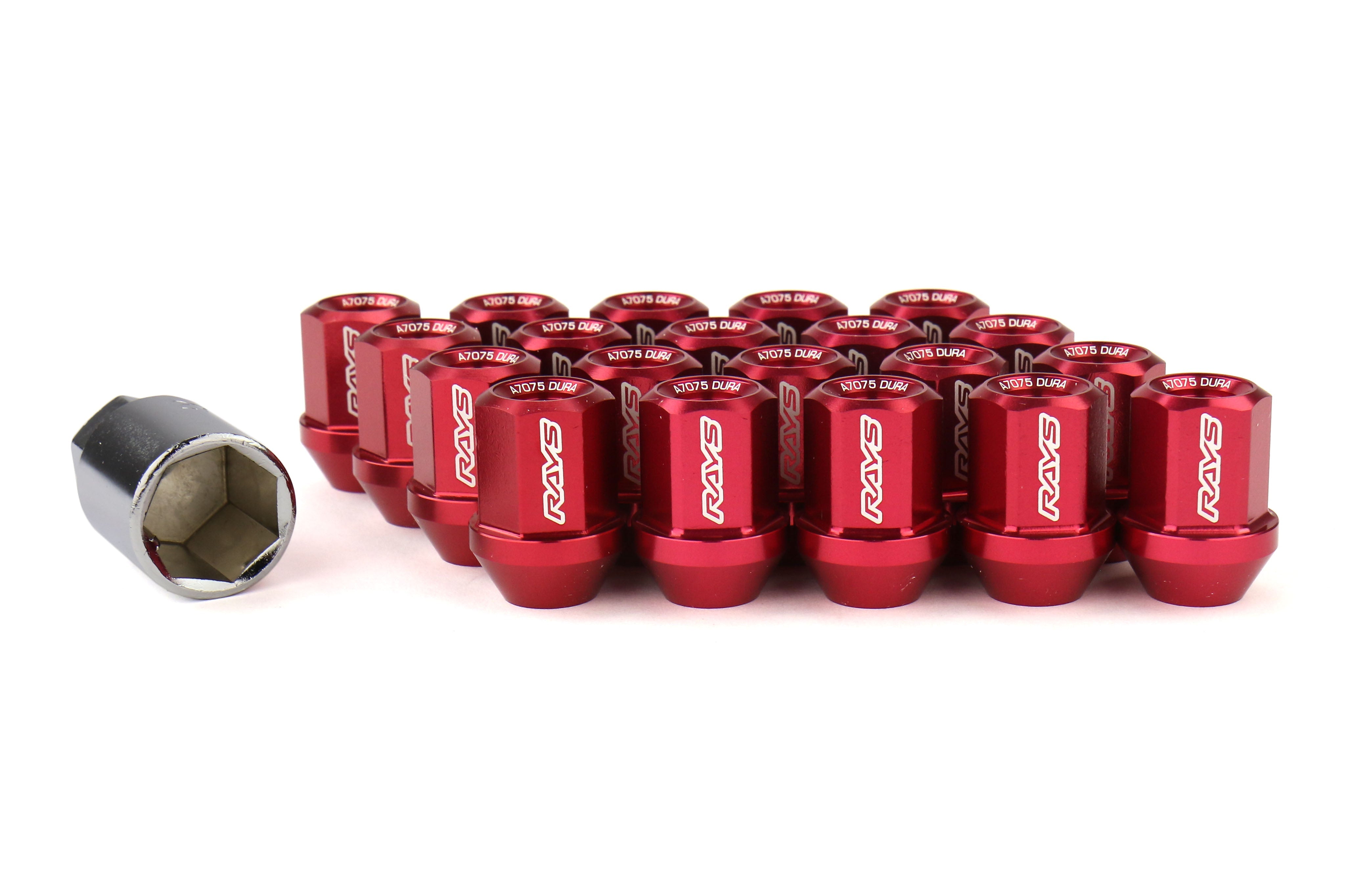 Rays Dura-Nut L32 Straight Type 12x1.25 Lug Nut Set 20 Piece Red | WDURA3212125R
