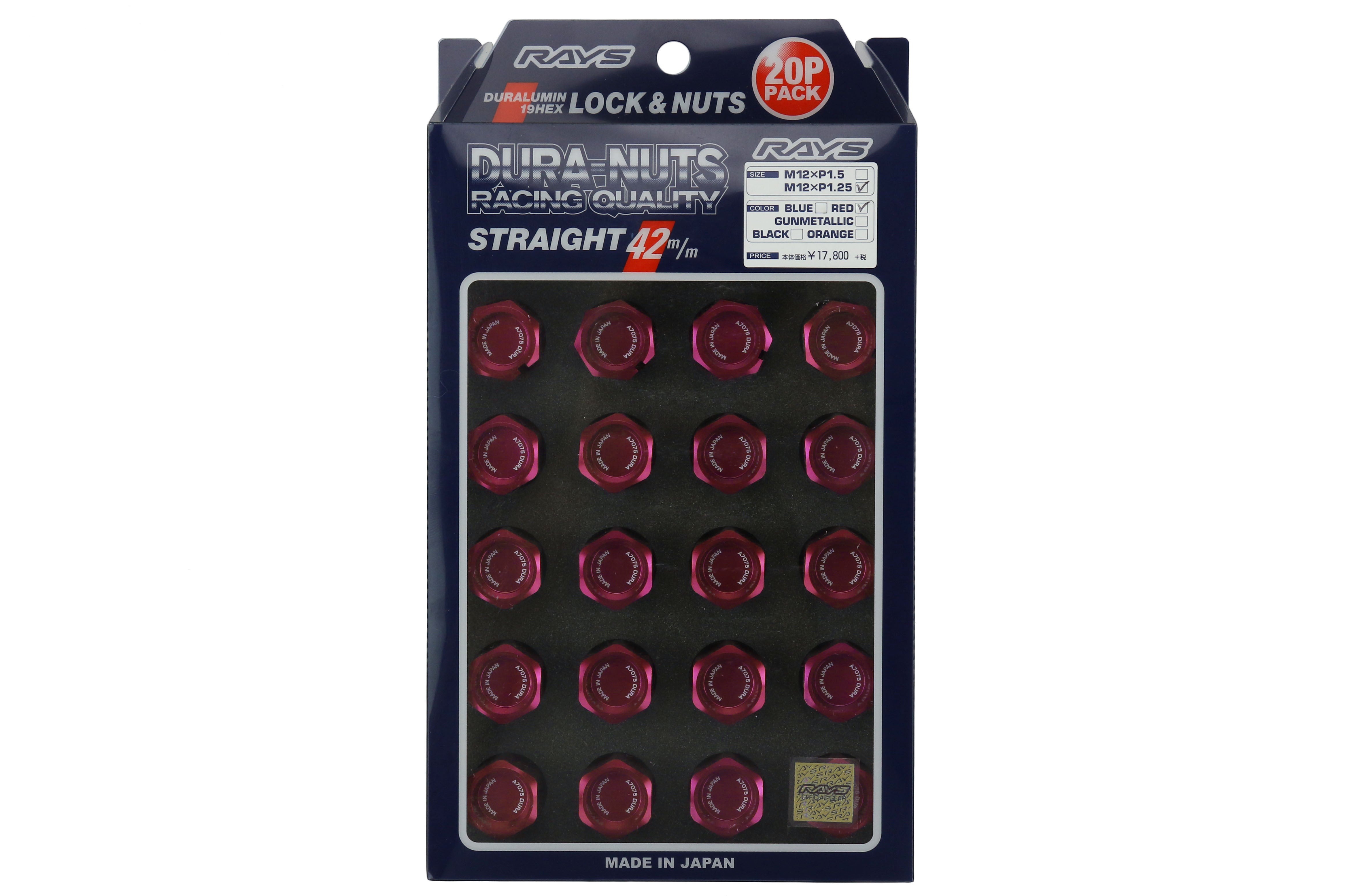 Rays Dura-Nut L42 Straight Type 12X1.25 Lug Nut Set 16 Lug 4 Lock Set Red | WDURA4212125R