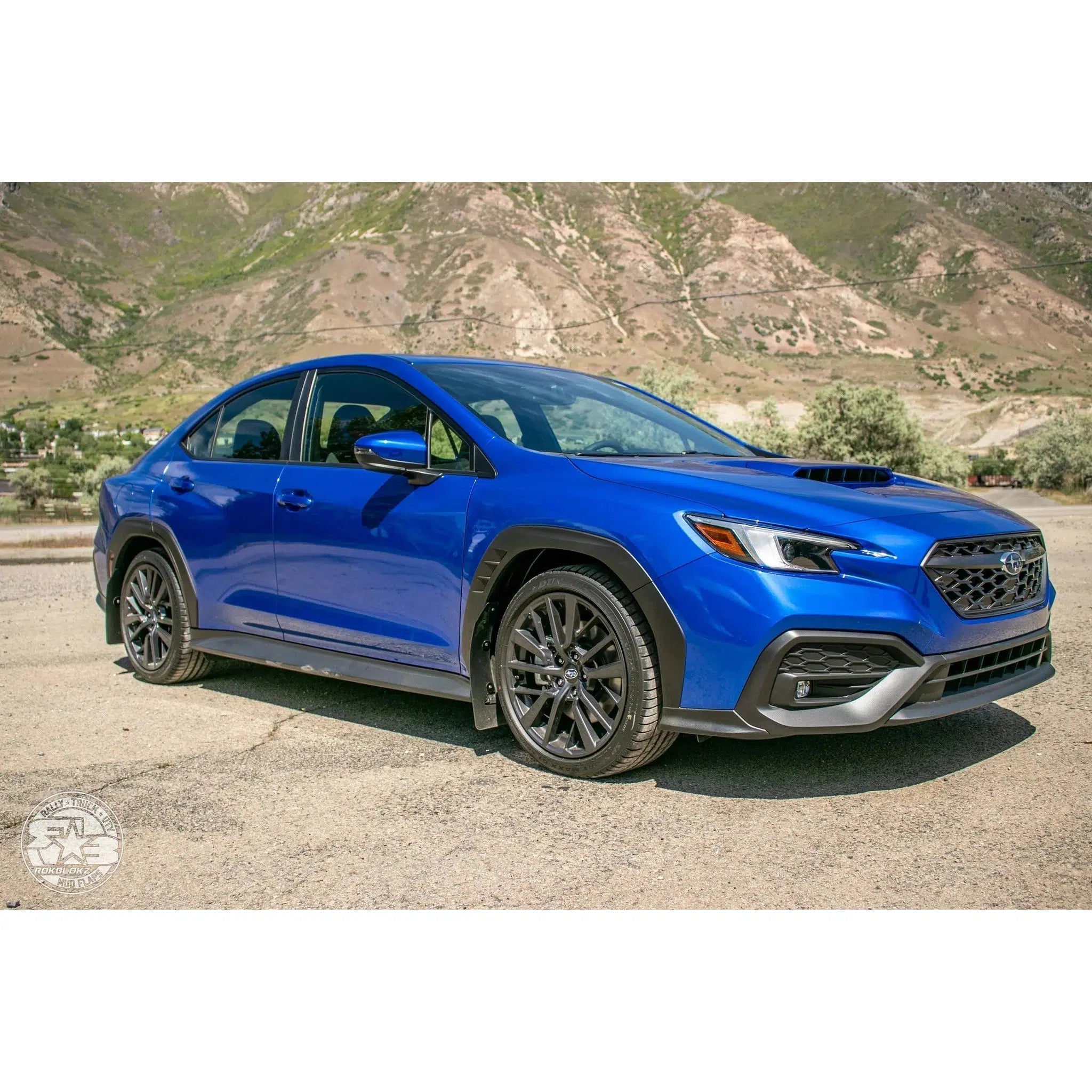 RokBlokz Original Rally Mud Flaps Black Flaps with Blue Logo Subaru WRX 2022-2026 | S-VB-O-BLK/BLU