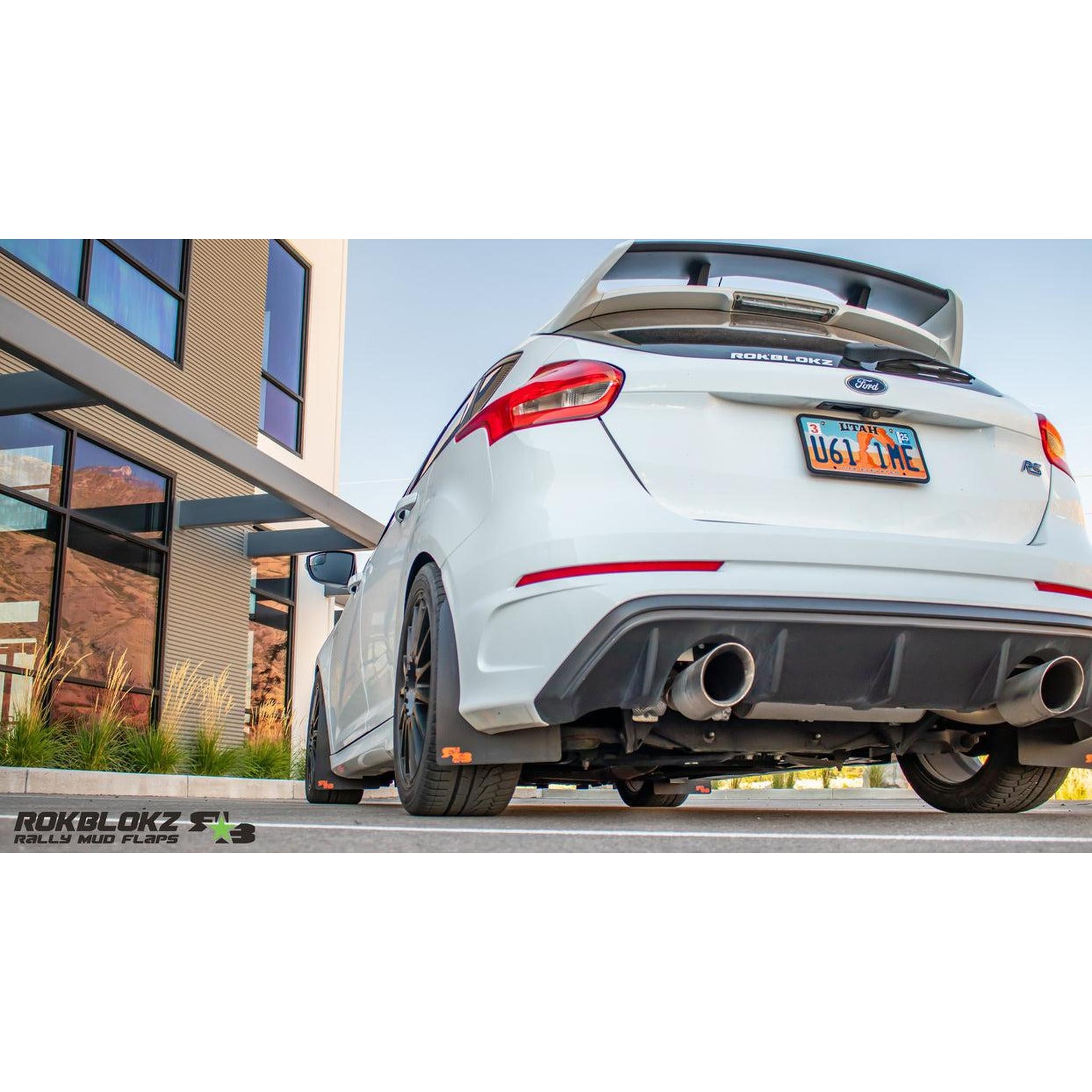 RokBlokz Original Rally Mud Flaps Black Flaps/Grey Logo Focus RS / Focus ST 13-19 | 2FOCUSSTBLK/GREYO