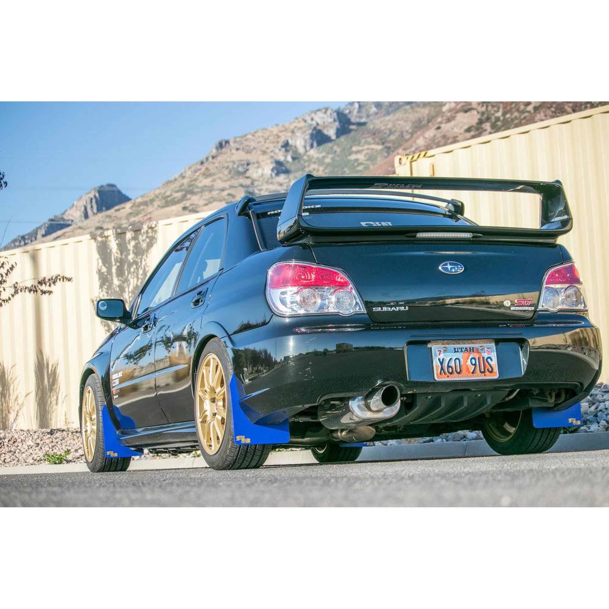 RokBlokz Original Rally Mud Flaps Lime Green Flaps/Black Logo WRX / STI 02-07