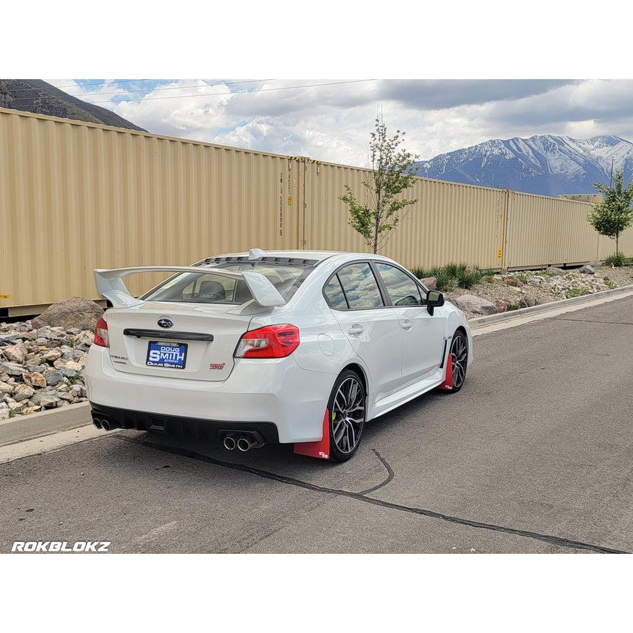 RokBlokz Original Rally Mud Flaps Orange Flaps/Black Logo WRX / STI Sedan 2015-2021