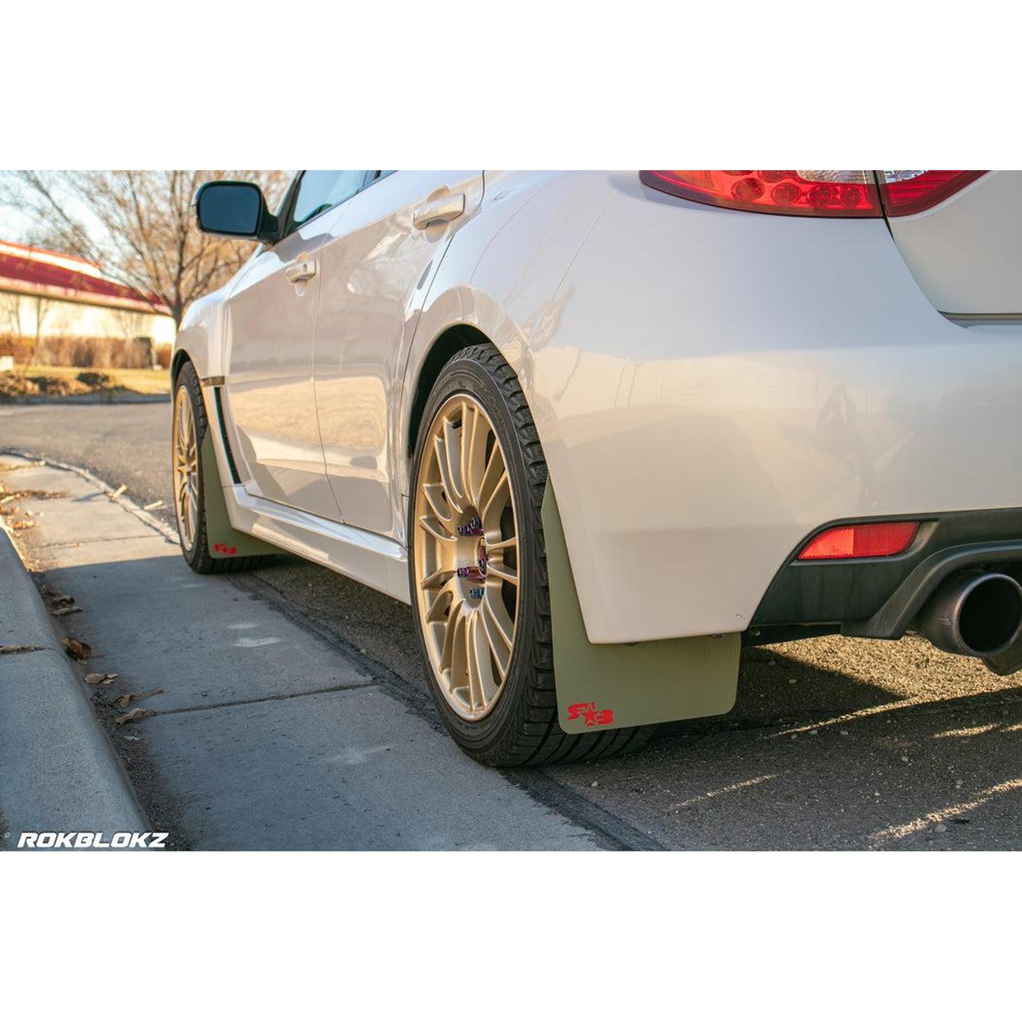 RokBlokz Original Rally Mud Flaps Red Flaps/White Logo WRX / STI Sedan 2011-2014