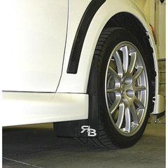 RokBlokz Original Rally Mud Flaps White Flaps/Black Logo Mitsubishi Evo X 08-15 | M-EVOX-O-WHT/BLK