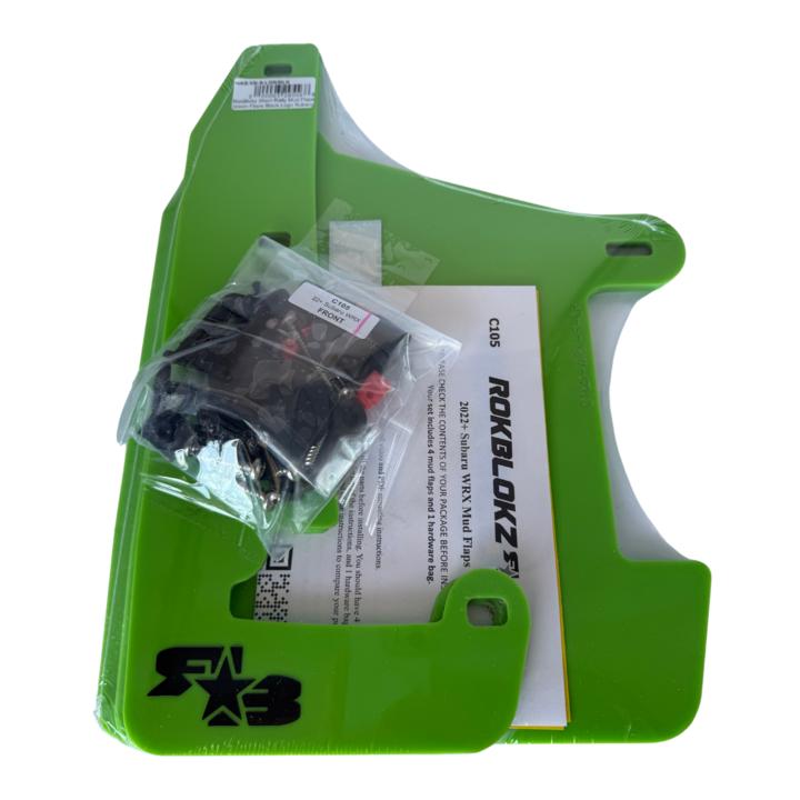 RokBlokz Short Rally Mud Flaps Lime Green Flaps Black Logo Subaru 2022-2026 WRX | S-VB-S-LGR/BLK