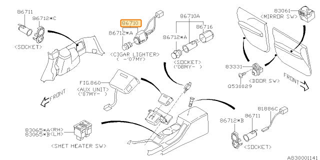 Subaru OEM 12 Volt Power Outlet Forester / Impreza / Outback / STI / WRX 2007 | 86710FE030