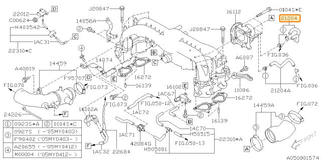 Subaru OEM Coolant Crossover Hose (04-05 Forester) | 21204AA770