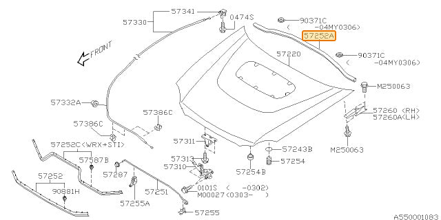 Subaru OEM Cowl Hood Seal - Front (02-07 WRX, 04-07 STI) | 57252FE010