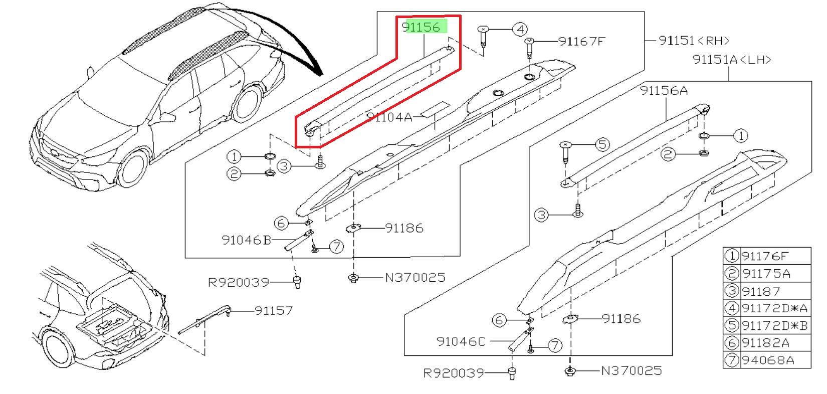 Subaru OEM Crossbar Assembly - Right Hand (20+ Outback) | 91156AN00A
