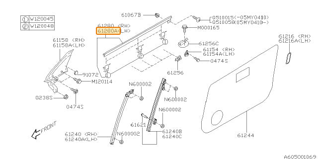 Subaru OEM Front Door Window Weather Stripping - Outside - Left Hand (05-09 Legacy) | 61280AG031