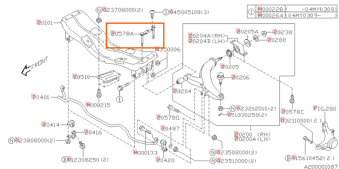 Subaru OEM Front Subframe Bolts Subaru WRX 02-07 / STI 04-07 | 20510AE020
