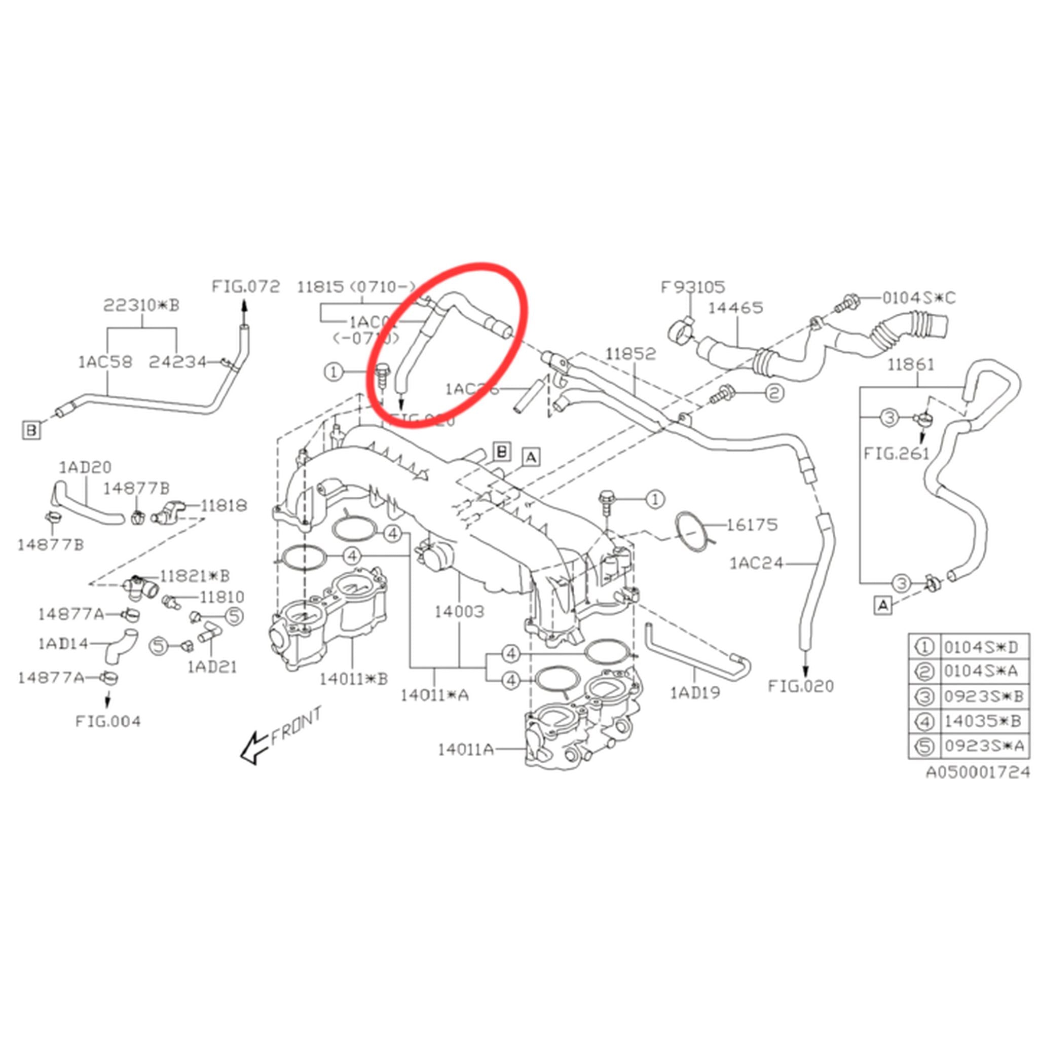 Subaru OEM Intake Manifold Vacuum Hose Forester, Impreza, Legacy, Outback, WRX 2005-2011 | 99071AC010