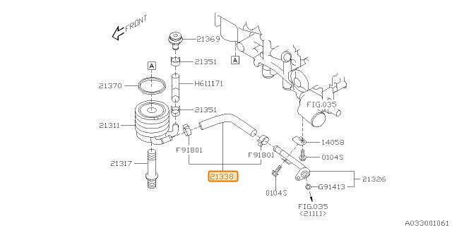 Subaru OEM Oil Cooler Hose Legacy GT 2010-2012 | 21338AA130