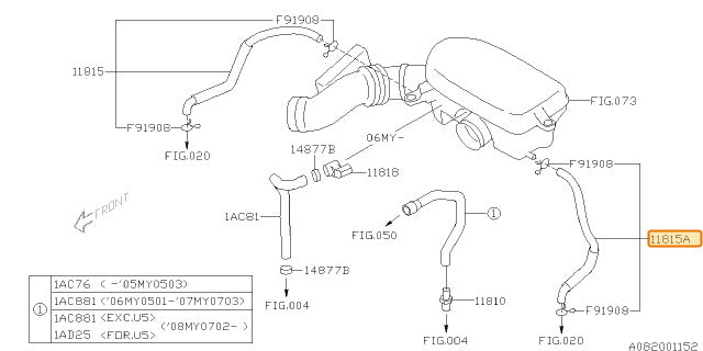 Subaru OEM PCV Hose A Forester / Impreza / Outback 2005-2010 | 11815AB650