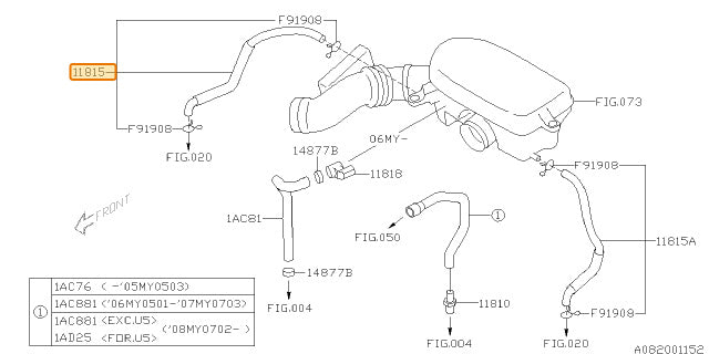Subaru OEM PCV Valve Hose Forester / Impreza / Outback 2005-2010 | 11815AB641