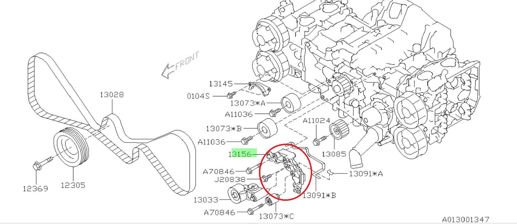 Subaru OEM Timing Belt Tensioner Bracket Subaru STI 2008-2021 | 13156AA110